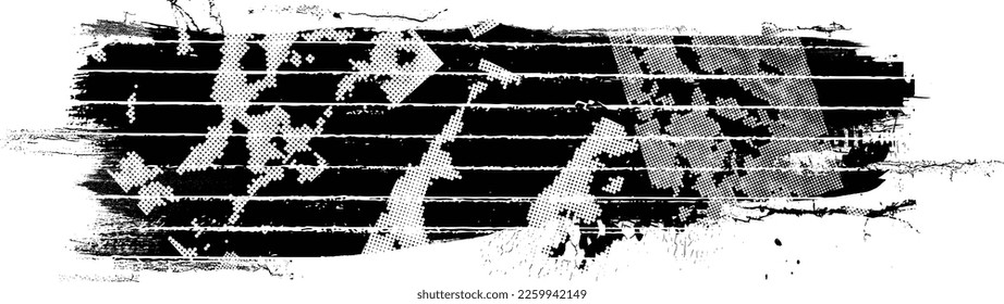 Grunge textured banner with halftone dots . Vector Illustration .Grunge textured banner . Design element . Abstract geometric shape . 