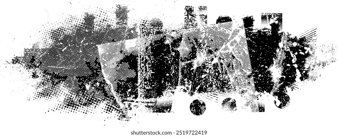 Grunge textured banner with rough edges. Halftone dots texture. Overlay texture . Simply place texture over any object to create halftone dots effect . Banner with dotted surface for your design. 