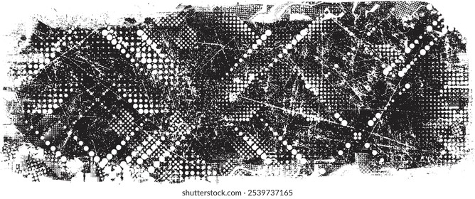 Grunge textured banner with rough edges. Halftone dots texture. Overlay grunge texture . Simply place texture over any object to create grunge effect . Banner with scratched surface for your design. 