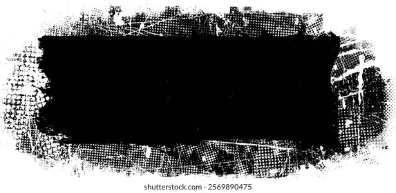 Grunge textured banner with rough edges. Halftone dots texture. Overlay grunge texture . Simply place texture over any object to create grunge effect . Banner with scratched surface for your design. 