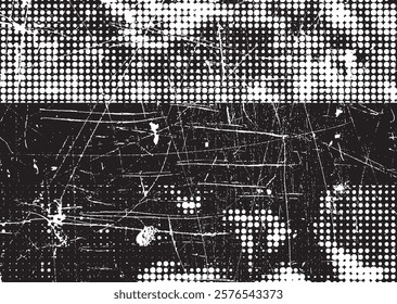 Grunge textured banner with rough edges. Halftone dots texture. Overlay grunge texture . Simply place texture over any object to create grunge effect . Banner with scratched surface for your design. 