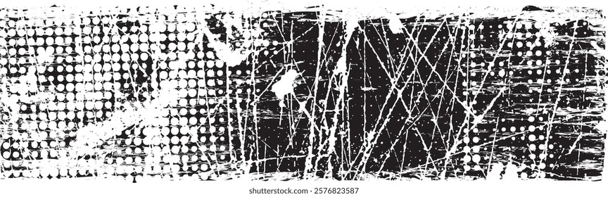 Grunge textured banner with rough edges. Halftone dots texture. Overlay grunge texture . Simply place texture over any object to create grunge effect . Banner with scratched surface for your design. 