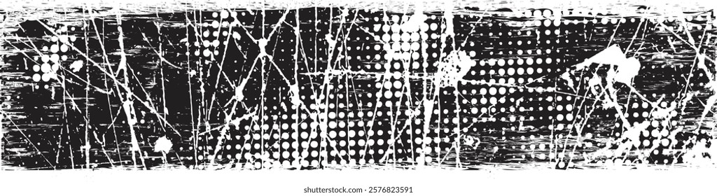 Grunge textured banner with rough edges. Halftone dots texture. Overlay grunge texture . Simply place texture over any object to create grunge effect . Banner with scratched surface for your design. 