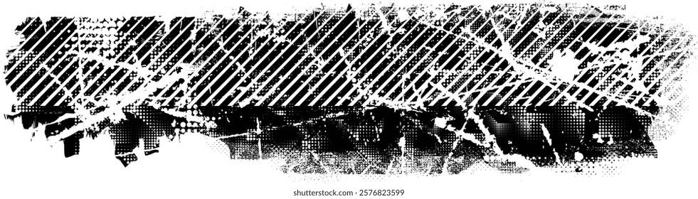 Grunge textured banner with rough edges. Halftone dots texture. Overlay grunge texture . Simply place texture over any object to create grunge effect . Banner with scratched surface for your design. 