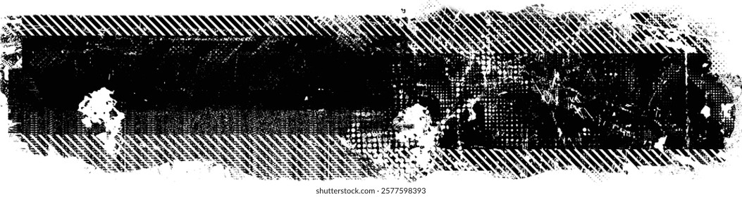 Grunge textured banner with rough edges. Halftone dots texture. Overlay grunge texture . Simply place texture over any object to create grunge effect . Banner with scratched surface for your design. 