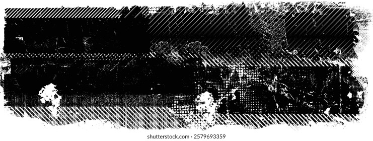 Grunge textured banner with rough edges. Halftone dots texture. Overlay grunge texture . Simply place texture over any object to create grunge effect . Banner with scratched surface for your design. 