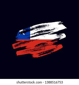 Grunge textured Chilean flag. Vector brush painted flag of Republic of Chile isolated on dark blue background. Frayed and scratched the national symbol of the  South America country