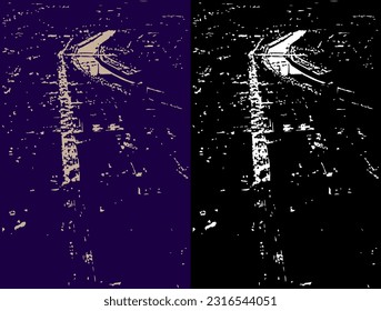 Grunge textured cityscape scene. Vector city urban print.
