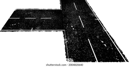 Grunge textured cross road . Retro design element .Distress vector texture .