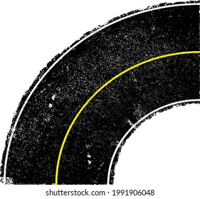 Grunge textured curved road . Retro design element .Distress vector texture .