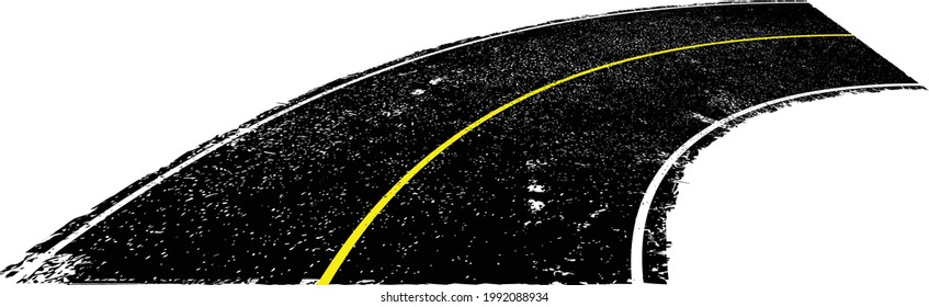 Grunge textured curved road . Retro design element .Distress vector texture .