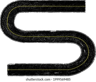 Grunge textured curved road . Retro design element .Distress vector texture .