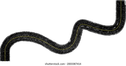 Grunge textured curved road . Retro design element .Distress vector texture .