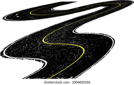 Grunge textured curved road . Retro design element .Distress vector texture .