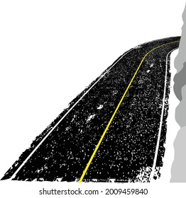 Grunge textured curved road . Retro design element .Distress vector texture .