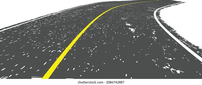 Grunge textured curved road . Retro design element .Distress vector texture .