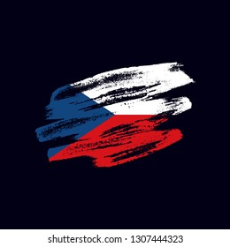 Grunge textured Czech flag. Vector brush painted flag of the Czech Republic isolated on dark blue background. Frayed and scratched the national symbol of the European country