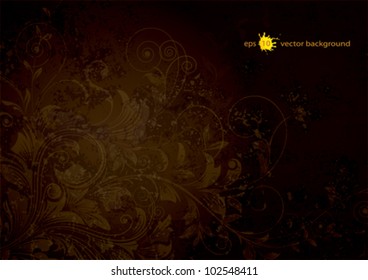 Grunge Textured Floral Dark Brown Background.