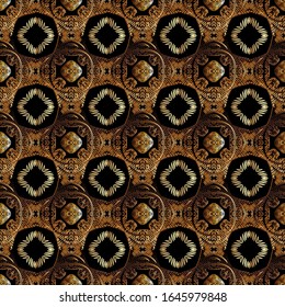 Vector de oro grunge texturado sin fisuras. Fondo de tapicería de estilo barroco floral. Repita el fondo borroso. Ornamento abstracto eclipsado. Formas geométricas, líneas, flores. Textura sin fin.