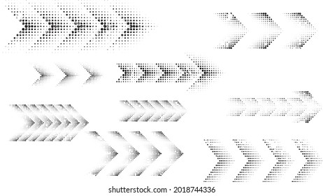 Grunge textured halftone dots  in arrow Form . Vector Illustration .Technology  Logo . Design element . Abstract Geometric shape .