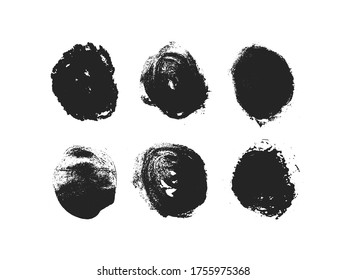 Grunge textured hand drawn elements set, black circle.Icon basis Isolated on white background
