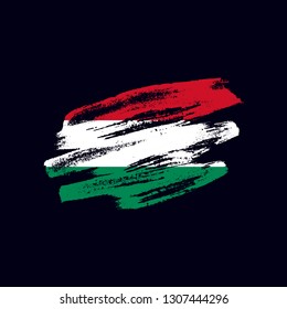 Grunge textured Hungarian flag. Vector brush painted flag of Hungary isolated on dark blue background. Frayed and scratched the national symbol of the European country