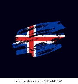 Grunge textured Icelander flag. Vector brush painted flag of Iceland isolated on dark blue background. Frayed and scratched the national symbol of the European country