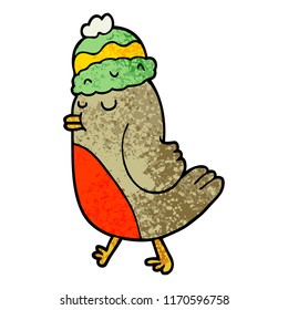 grunge textured illustration cartoon christmas robin