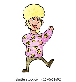 grunge textured illustration cartoon dancing 70s man
