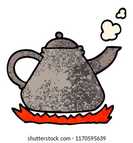 grunge textured illustration cartoon kettle on stove
