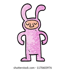 grunge textured illustration cartoon man dressed as a bunny