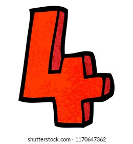 grunge textured illustration cartoon number four