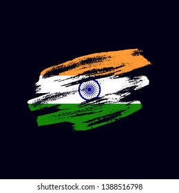 Grunge textured Indian flag. Vector brush painted flag of Republic of India isolated on dark blue background. Frayed and scratched the national symbol of the Asian country