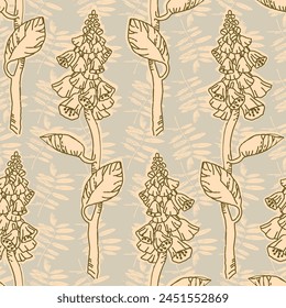 Grunge textured leaves background pattern. Hand drawn line leaves branches and blooming. Elegant wildflowers for invitation save the date card. Vector