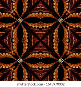 Grunge líneas texturadas vectorial sin fisuras. Fondo de tapicería de estilo barroco floral. Repita el fondo del bordado. Ornamento abstracto eclipsado. Formas geométricas, líneas, flores, hojas. Textura sin fin