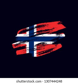 Grunge textured Norwegian flag. Vector brush painted flag of Kingdom of Norway isolated on dark blue background. Frayed and scratched the national symbol of the European country