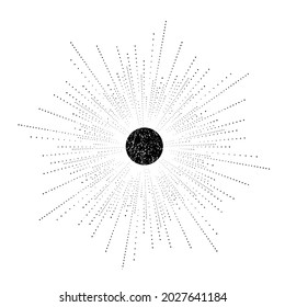 Grunge textured radial halftone dots in Circle Form . fireworks Explosion background . Vector Illustration . Sun
round Logo . Circular Design element . Abstract Geometric half tones . Sunburst 