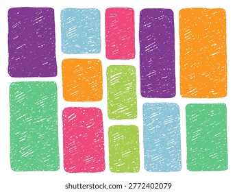 Grunge Textured Rectangular Shapes Collection - Sketchy Colored Blocks with Diagonal Stroke Effect on White Background