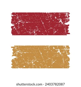 Grunge textured red and gold paint strokes isolated on a white background.