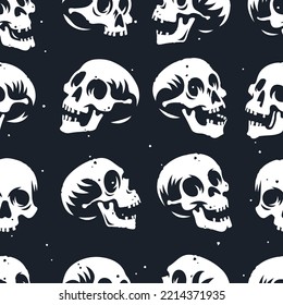 Grunge textured seamless background with human skulls