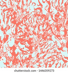 Grunge textured seamless pattern with coral color sea corals. Textile template for interior fabrics, pillow and decoration, wallpaper, wrapping paper, package. 