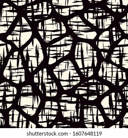 Grunge textured seamless pattern. Modern camouflage geometric surface print. Spotted organic texture. Handdrawn doodle contempopary motif. Tree bark abstract mosaic wallpaper. Vector background