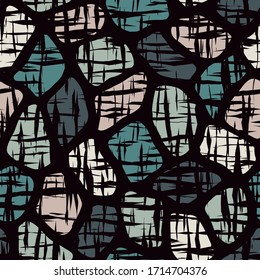 Grunge textured seamless pattern. Modern camouflage geometric surface print. Spotted organic texture. Handdrawn doodle contempopary motif. Tree bark abstract mosaic wallpaper. Vector background
