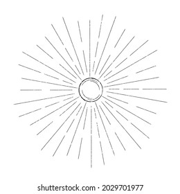 Símbolo solar grunge texturado. Ilustración del vector. Logo del sol vintage. Elemento de diseño mínimo. Forma geométrica abstracta . Salto de sol.