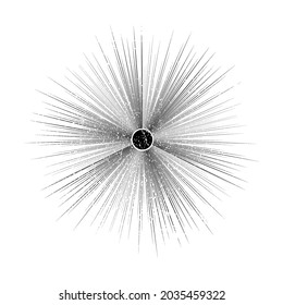 Grunge textured solar symbol . Vector illustration . Vintage sun logo . Minimal design element . Abstract geometric shape . Sunburst .