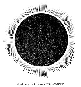 Grunge textured solar symbol . Vector illustration . Vintage sun logo . Minimal design element . Abstract geometric shape . Sunburst .
