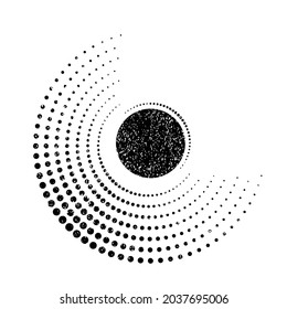 Símbolo solar grunge texturado. Ilustración del vector. Logo del sol vintage. Elemento de diseño mínimo. Forma geométrica abstracta . Salto de sol.
