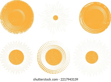 Grunge textured solar symbol . Vector illustration . Vintage sun logo . Minimal design element . Abstract geometric shape . Sunburst .