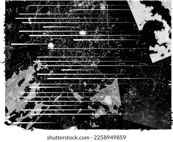 Grunge textured speed lines and halftone dots . Vector Illustration .Grunge textured banner . Design element . Abstract geometric shape . 