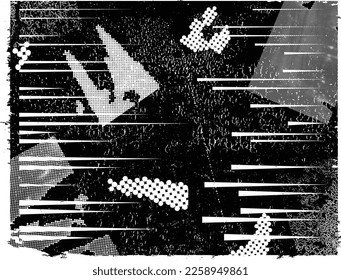 Grunge textured speed lines and halftone dots . Vector Illustration .Grunge textured banner . Design element . Abstract geometric shape . 